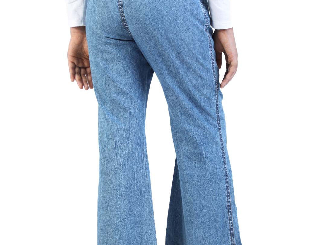 Denim Blue girls Pants with Thread Embroidery back view