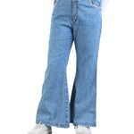 Denim Blue girls Pants with Thread Embroidery