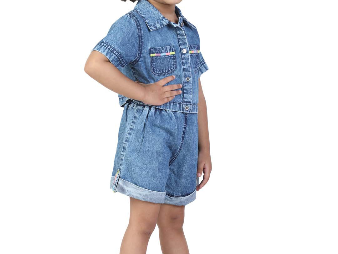 Girls' Dress Set with Thread Embroidery on the Pocket side view