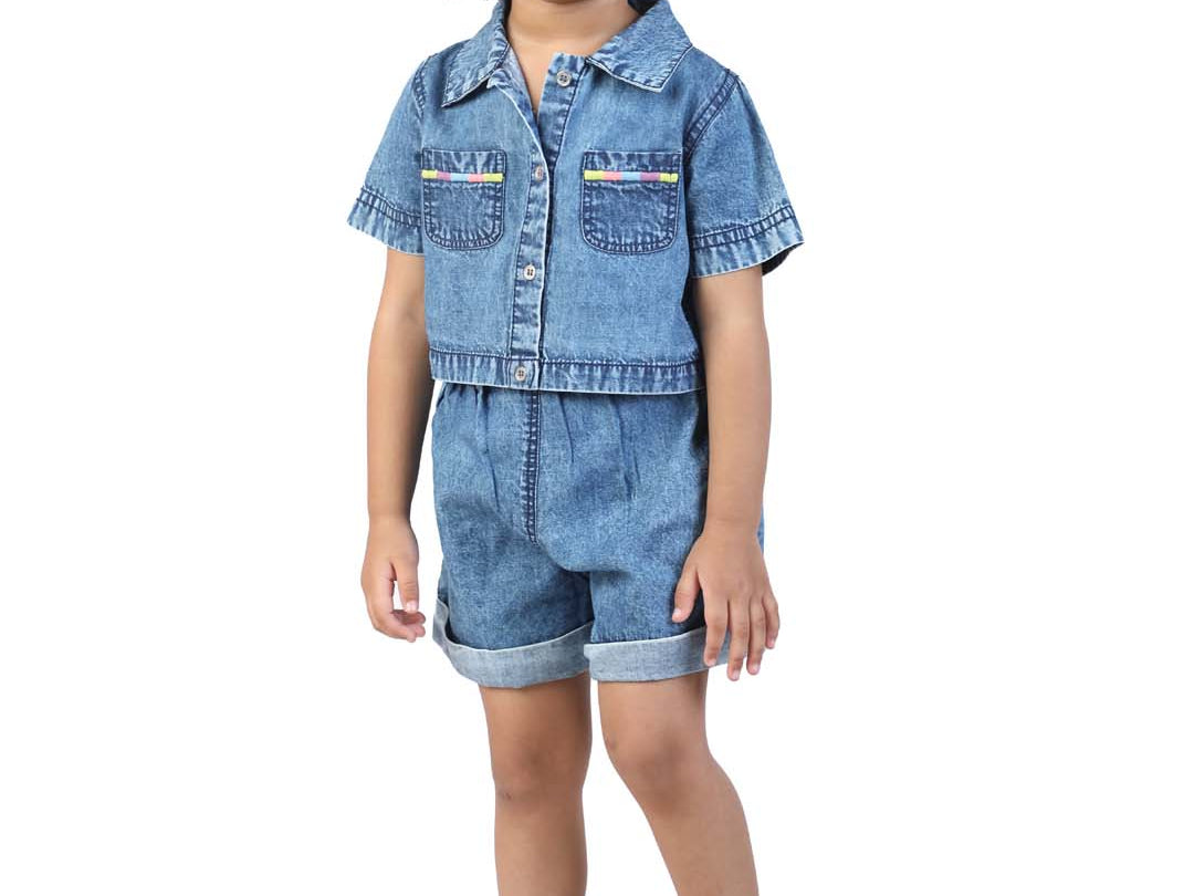 Girls' Dress Set with Thread Embroidery on the Pocket