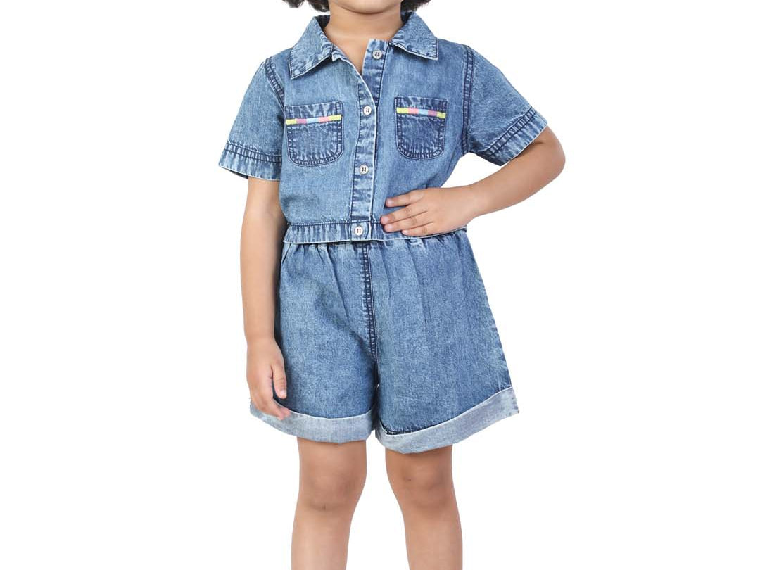 Girls' Dress Set with Thread Embroidery on the Pocket