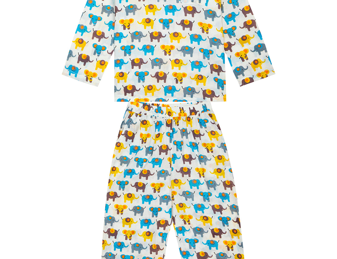 Boys Animal Printed Nightsuit-Multicolor front view