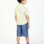 Sunflower Printed Shirt and Denim Short Set - Yellow back view
