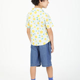 Sunflower Printed Shirt and Denim Short Set - Yellow back view