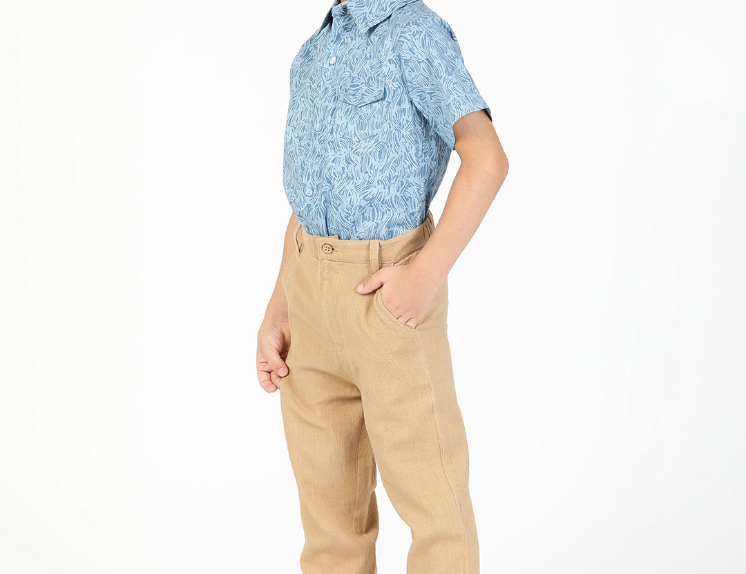 Boys Set of Printed Shirt and Pants-Blue side view