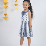 Blue & White Striped Flare Girls cotton Dress side view