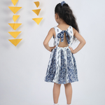 Blue & White Striped Flare Girls cotton Dress back view