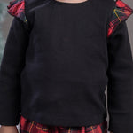 Girls Top and Red Checkered Pant Set with Matching Band close view
