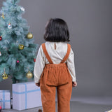 Girls Bear Dungaree brown Set with Full Sleeves Tee back view
