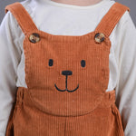 Girls Bear Dungaree brown Set with Full Sleeves Tee close view