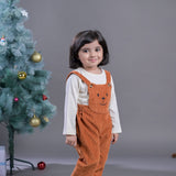 Girls Bear Dungaree brown Set with Full Sleeves Tee side view