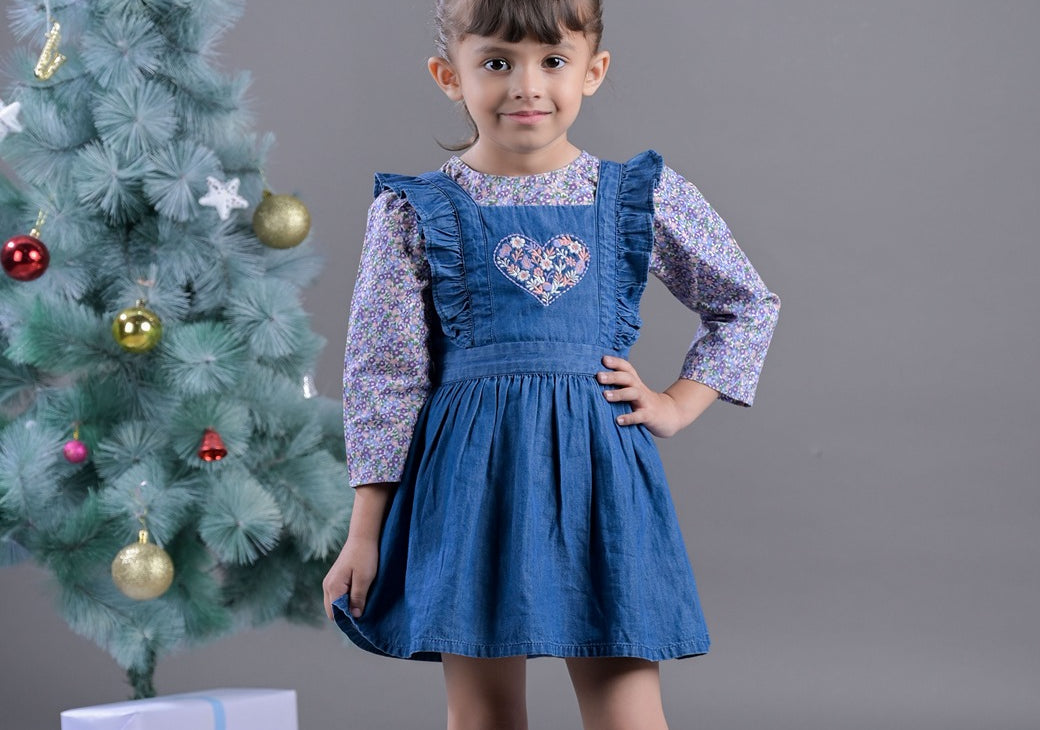 Girls Heart-Embroidered Jumper Dress for Girls