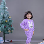 Girls Purple Bunny Charm Onesie in Jersey Fleece by Budding Bees side view