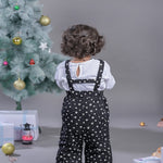 Girls Black & White Printed Dungaree with Bow back view