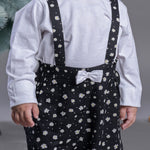 Girls Black & White Printed Dungaree with Bow close view