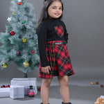 Checkered T-Shirt and Skirt Set with Heart Patch for Girls side view