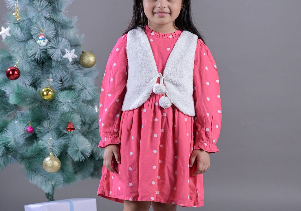 Pink & White Printed Dress Set for Girls second