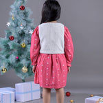 Pink & White Printed Dress Set for Girls back view