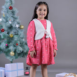 Pink & White Printed Dress Set for Girls side view
