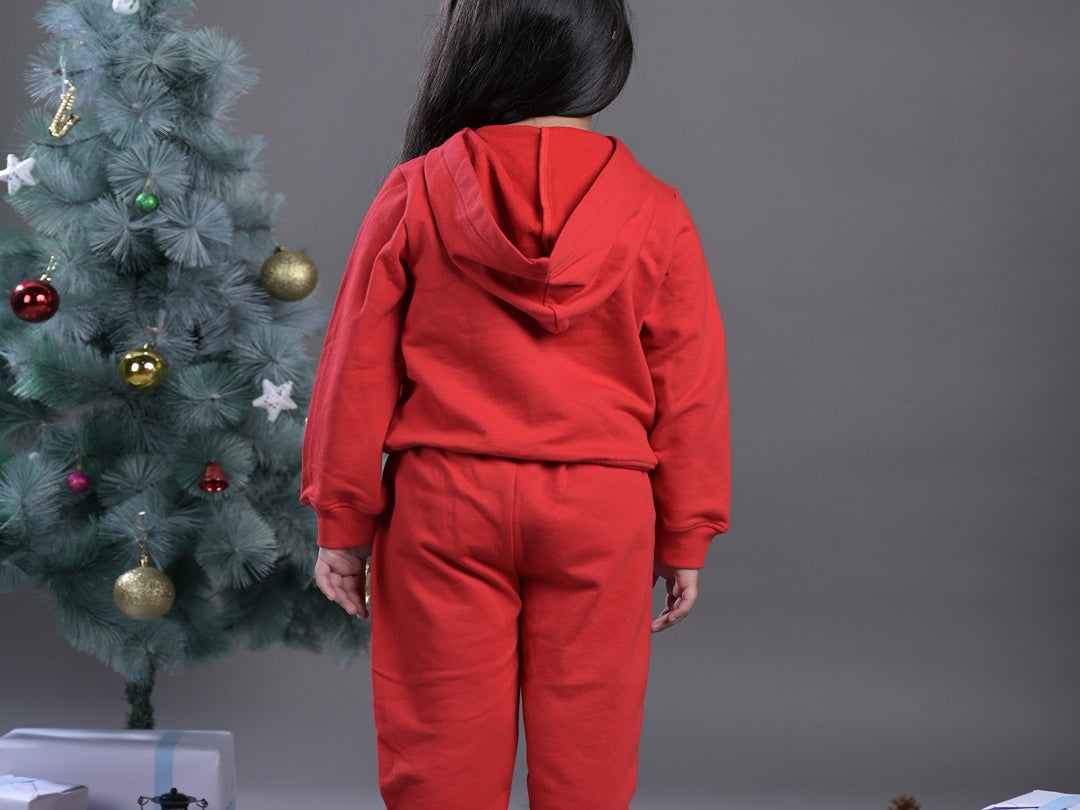 Girls Cherry Red Bear Hoodie & Joggers Set back view