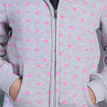 Budding bees Heart-Printed Cotton Hoodie Jacket in Jersey Fleece close view