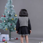 Girls Stylish Solid Dress and Checked Waistcoat back view