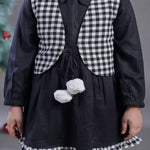 Girls Stylish Solid Dress and Checked Waistcoat close view