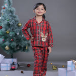 Red Checked Nightwear Set with Cute santa Patch