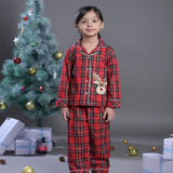 Red Checked Nightwear Set with Cute santa Patch