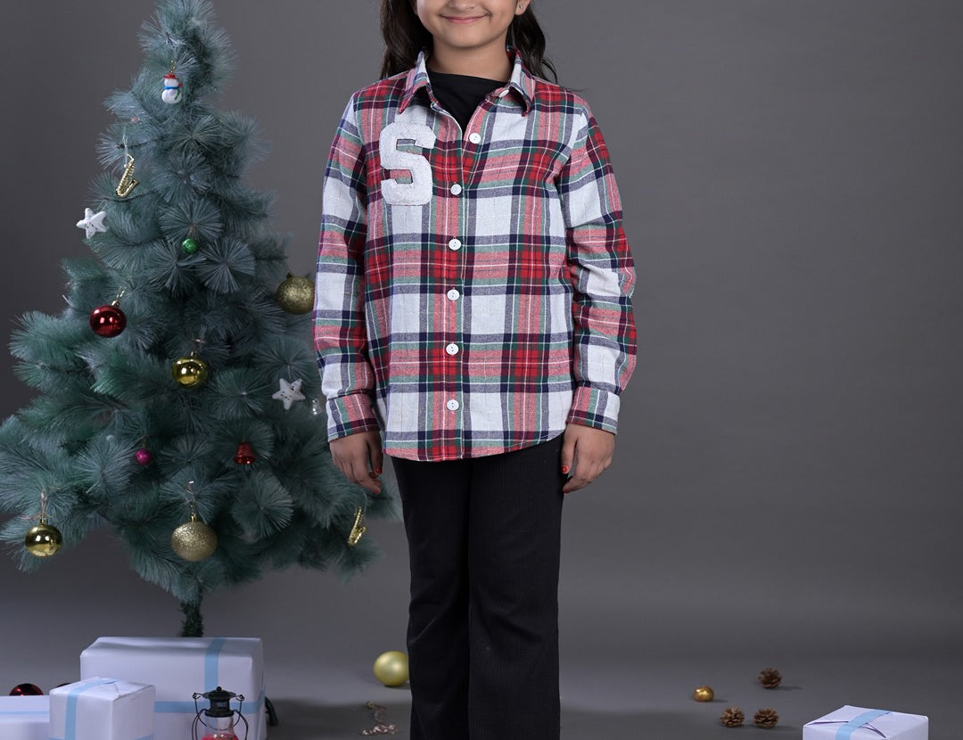 Budding bees Wool Blend Plaid checked Shackets for girls full model image