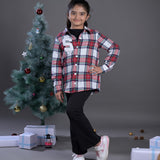 Budding bees Wool Blend Plaid checked Shackets for girls