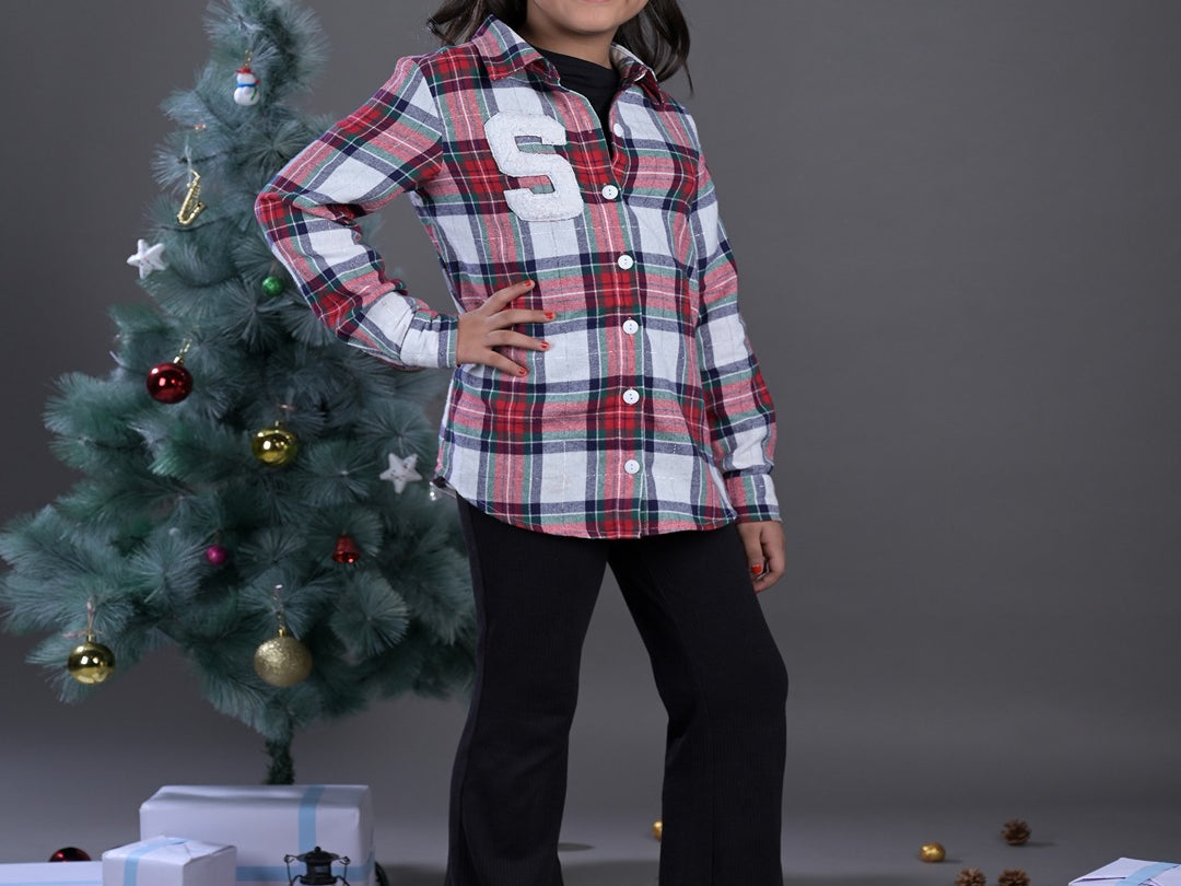 Budding bees Wool Blend Plaid checked Shackets for girls  side view