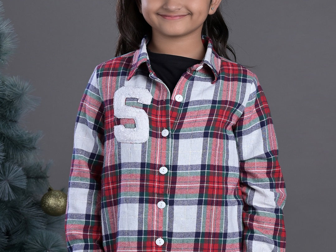 Budding bees Wool Blend Plaid checked Shackets for girls