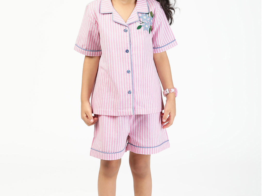 Girls y/d Printed Nightwear Set-Pink