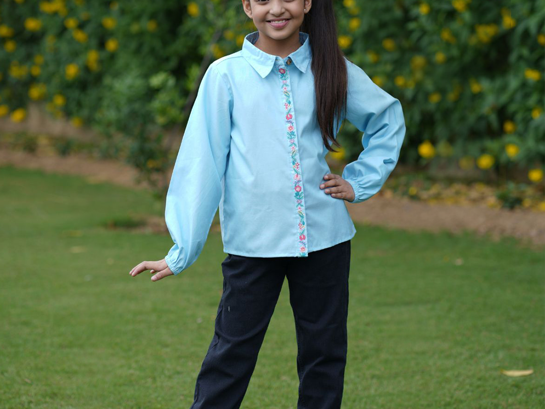 Placket Embroidered Shirt Top