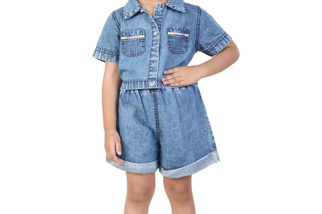 Girls' Dress Set with Thread Embroidery on the Pocket