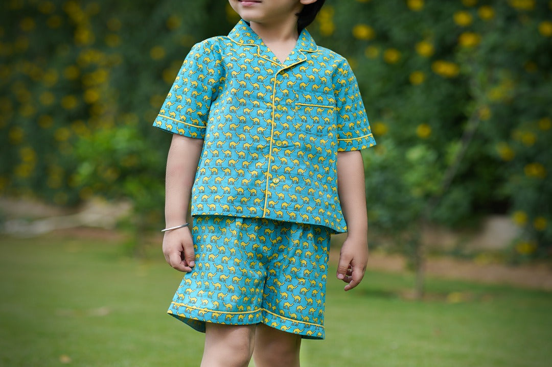 Boys Animal Printed Nightsuit-Green
