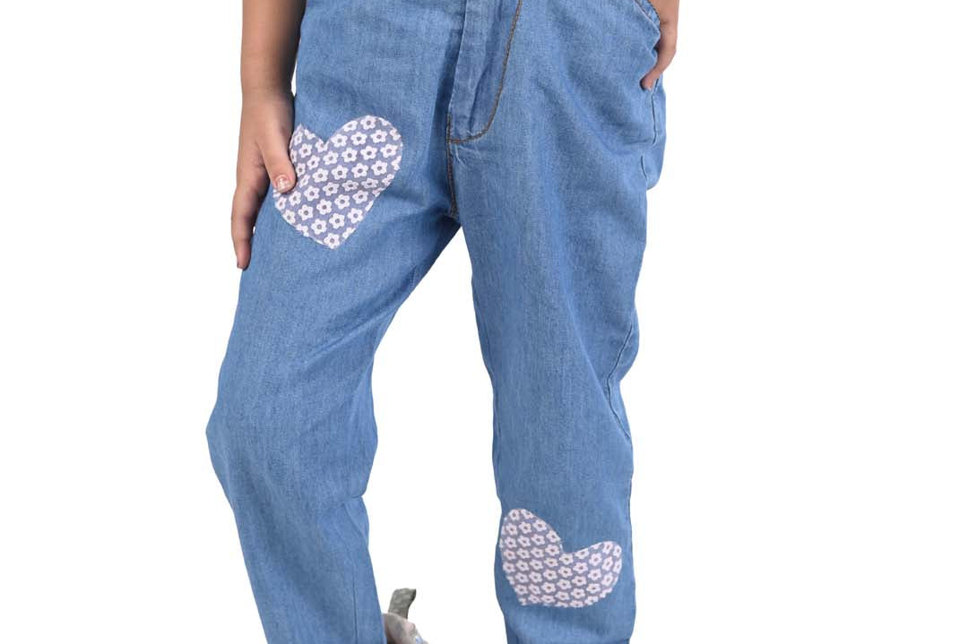 Stylish Girl Denim Pants with Heart Fabric Patch by Budding Bees