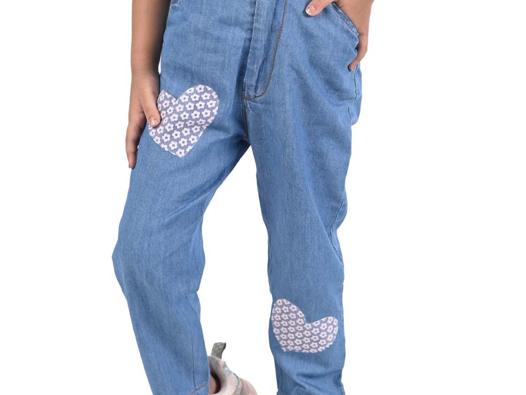 Stylish Girl Denim Pants with Heart Fabric Patch by Budding Bees