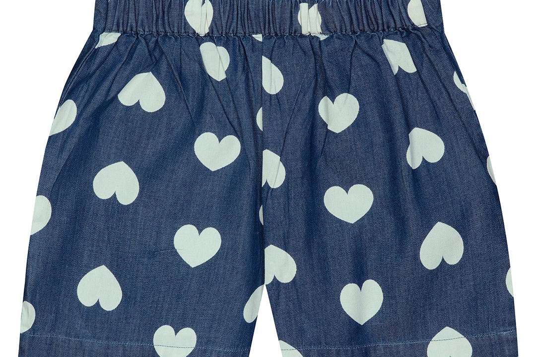 Blue Heart Printed Denim Short back view