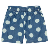 Denim Delight: Blue Polka Dot Shorts back view