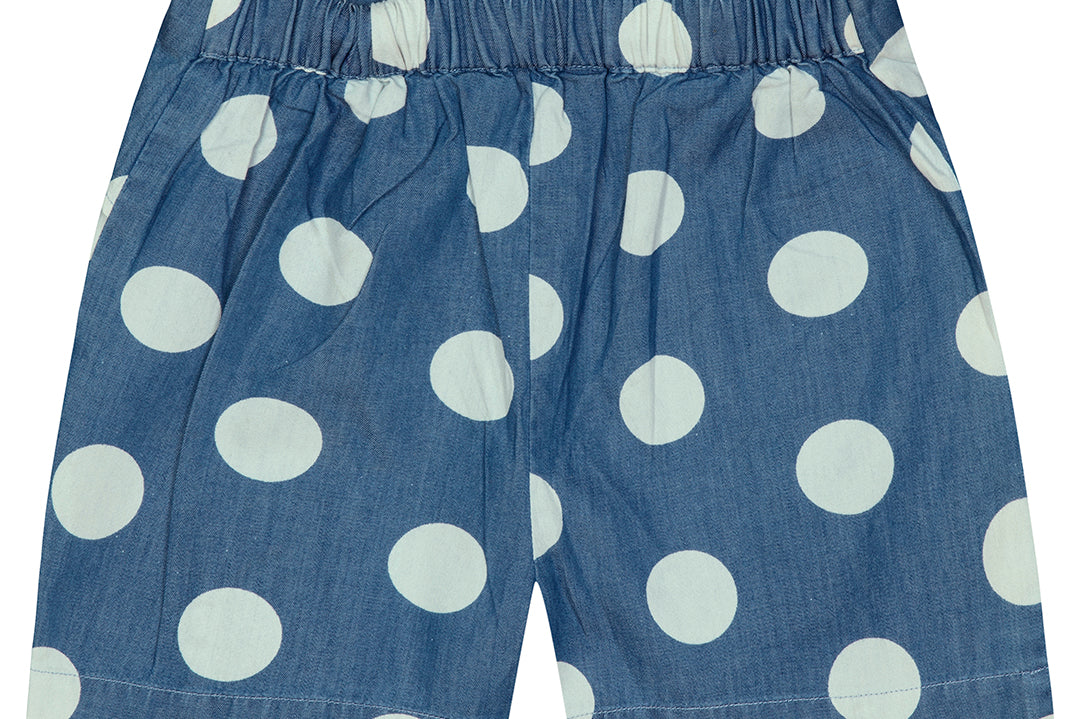 Denim Delight: Blue Polka Dot Shorts back view