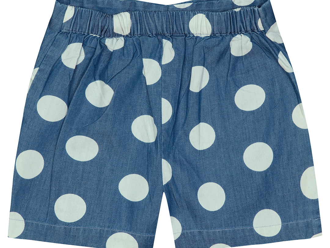 Denim Delight: Blue Polka Dot Shorts back view