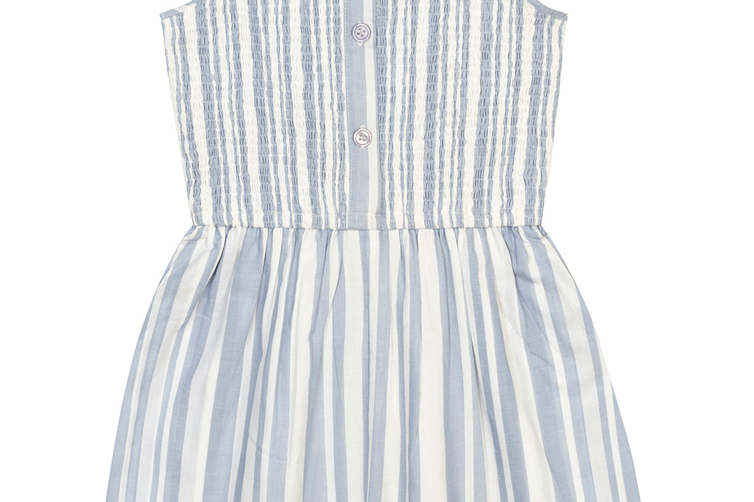 Blue Striped Smocked Playsuit front view