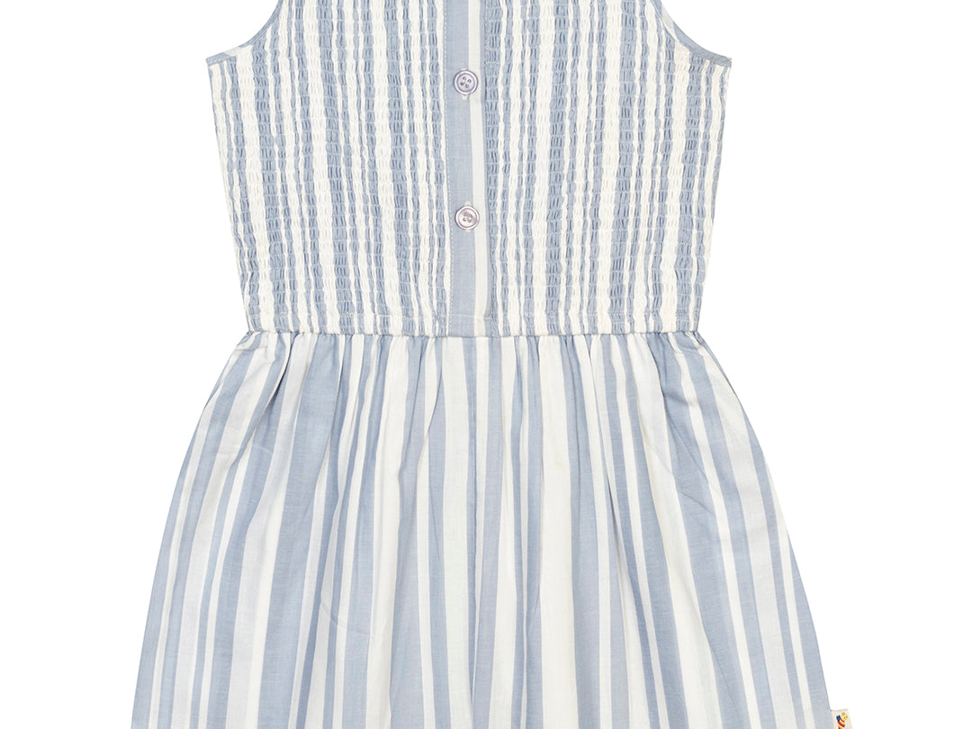 Blue Striped Smocked Playsuit front view