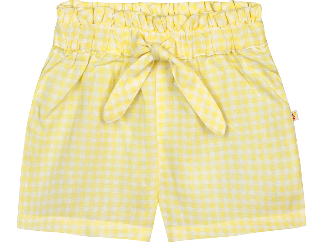 Girls Cotton Yellow Check Short
