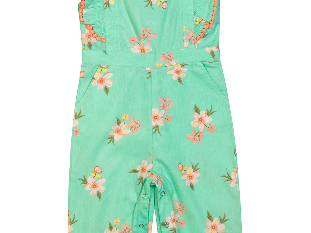 Baby Girls Green Printed Jumpsuit