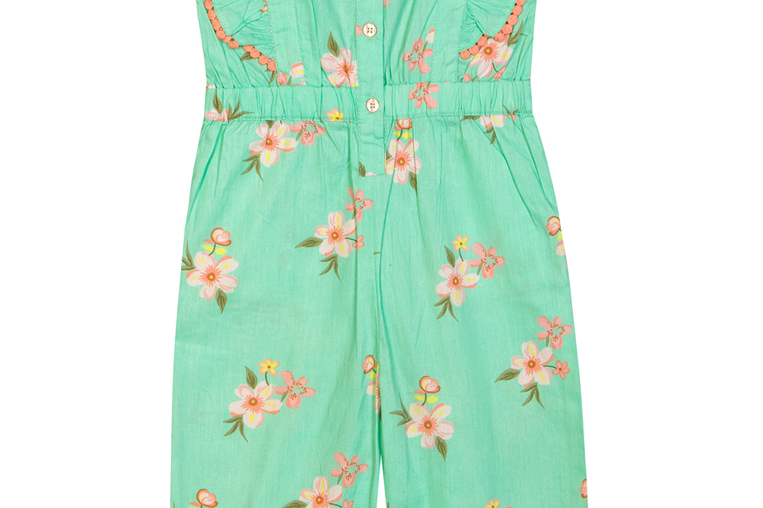 Baby Girls Green Printed Jumpsuit