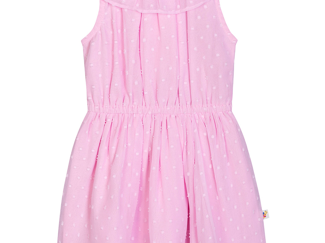 Girls Pink Georgette Solid Fit & Flare Dress