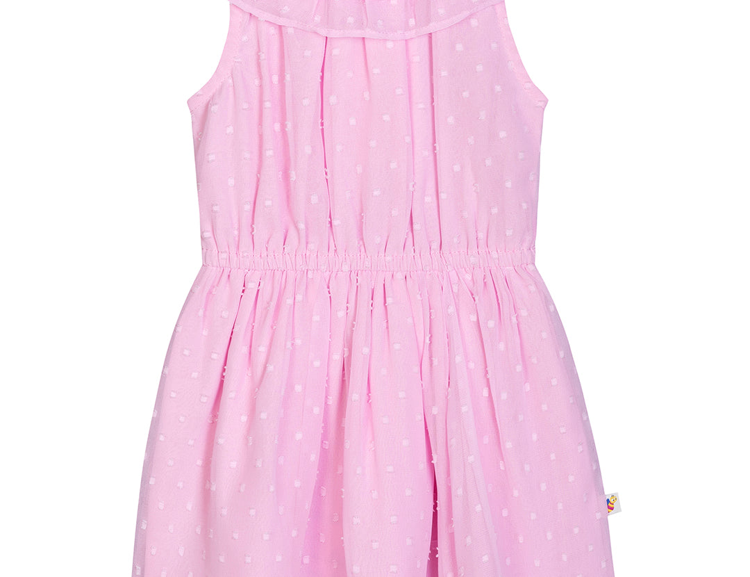Girls Pink Georgette Solid Fit & Flare Dress